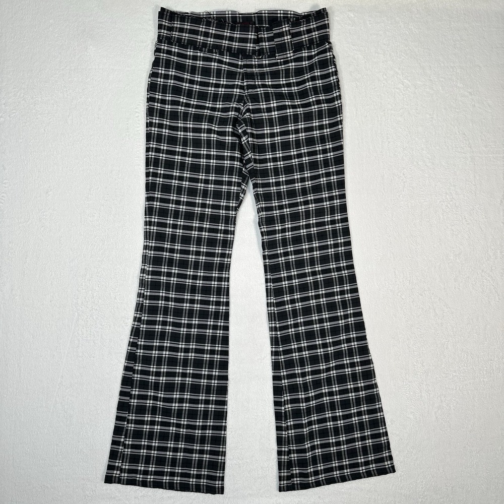Vintage Z. Cavaricci Black White Plaid Flare Pants Size 9 Y2K Goth Grunge Punk